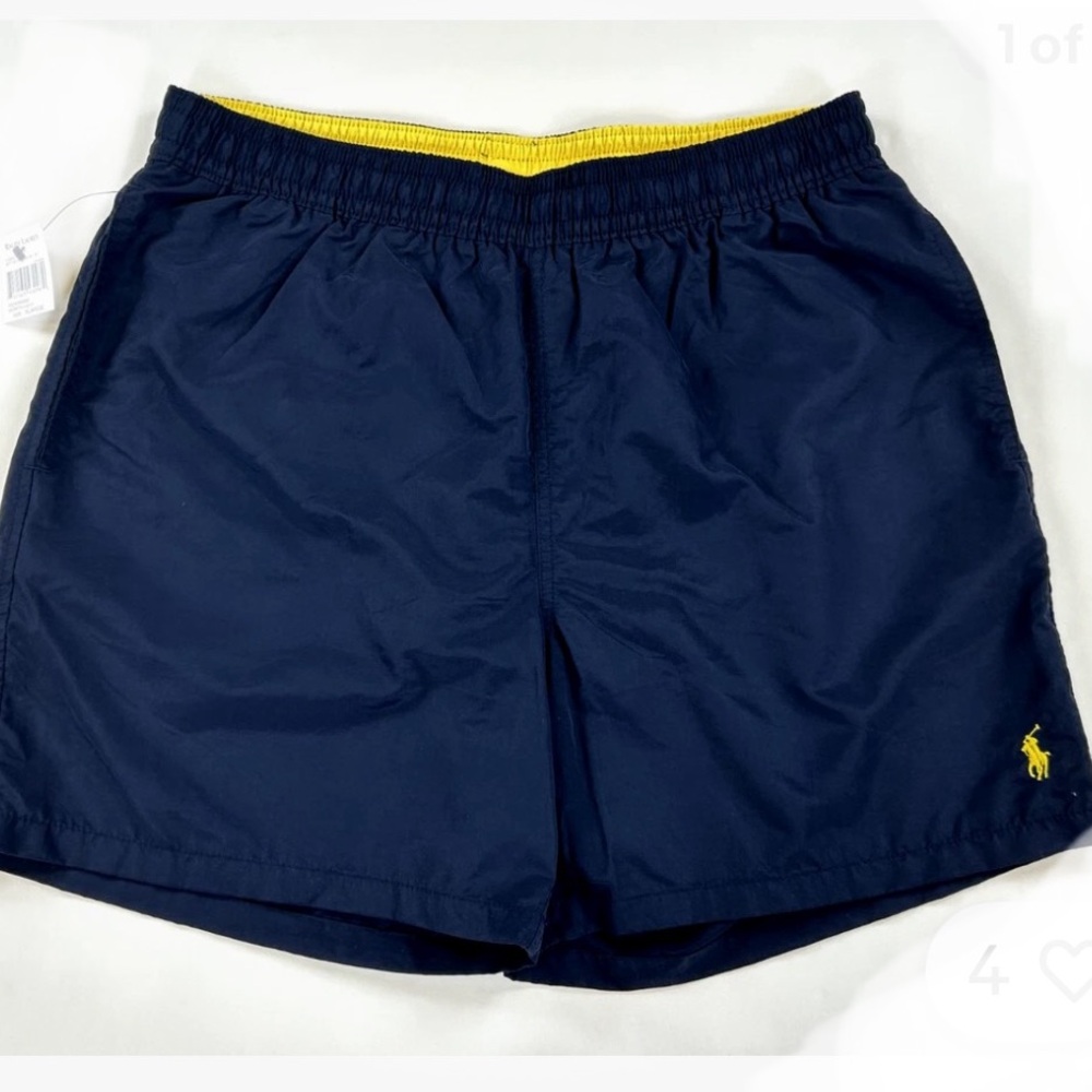 Ralph Lauren Navy Blue Swim Shorts with Yellow Logo Size XXL